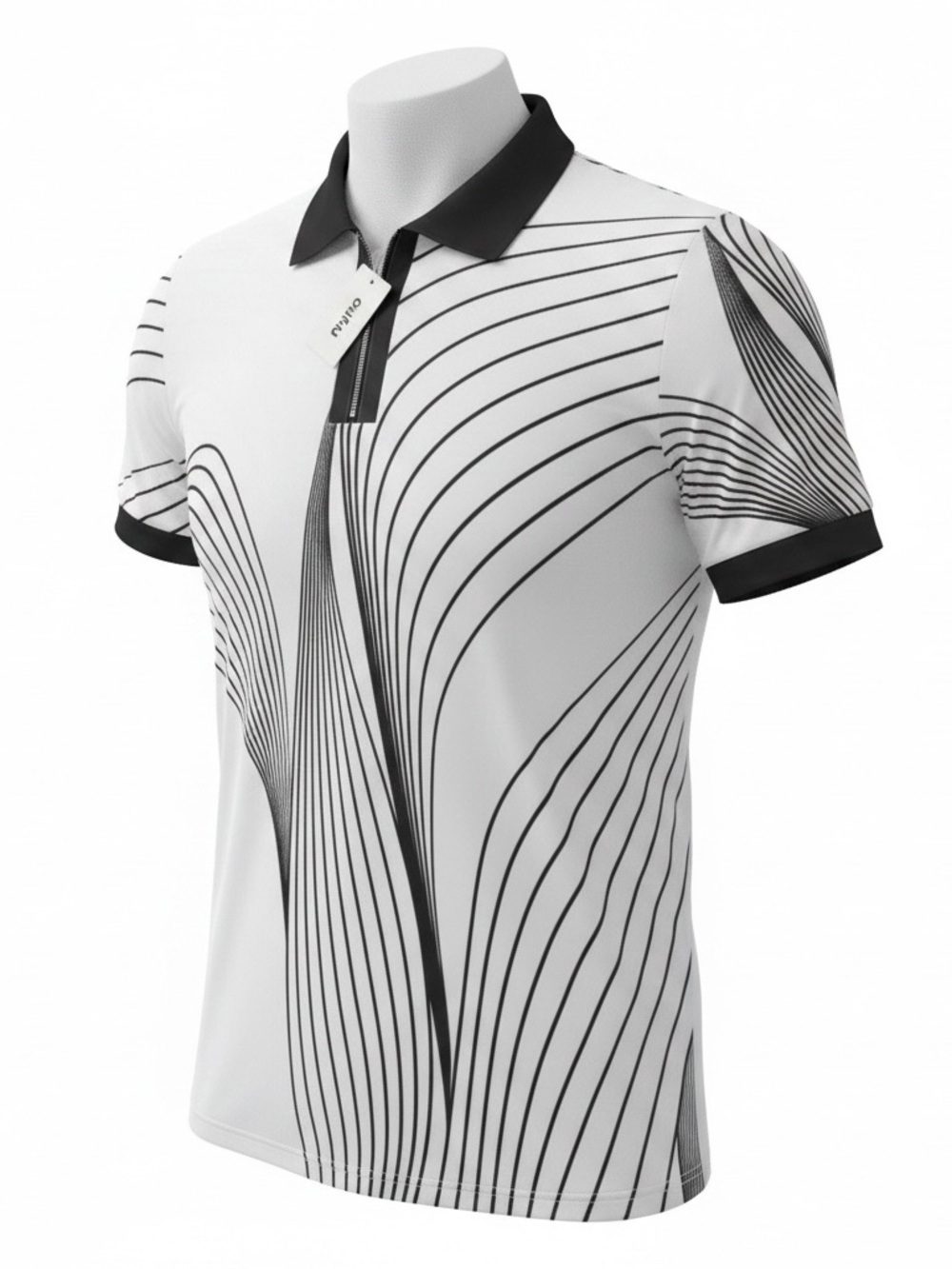 Ouku Polo Shirt Mens XXL White with Black Lines Short Sleeve Quarter Zip